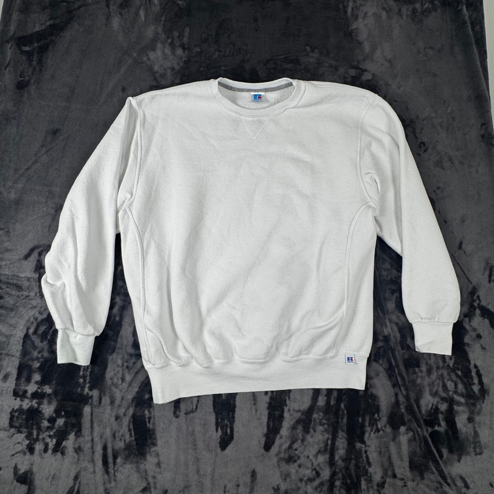 Russell Athletic Sweatshirt Mens‎ XL White Crewneck Fleece Pullover 3112